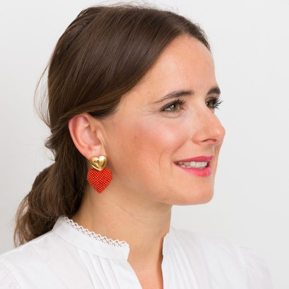 Ohrring Herz Bestickt Rot